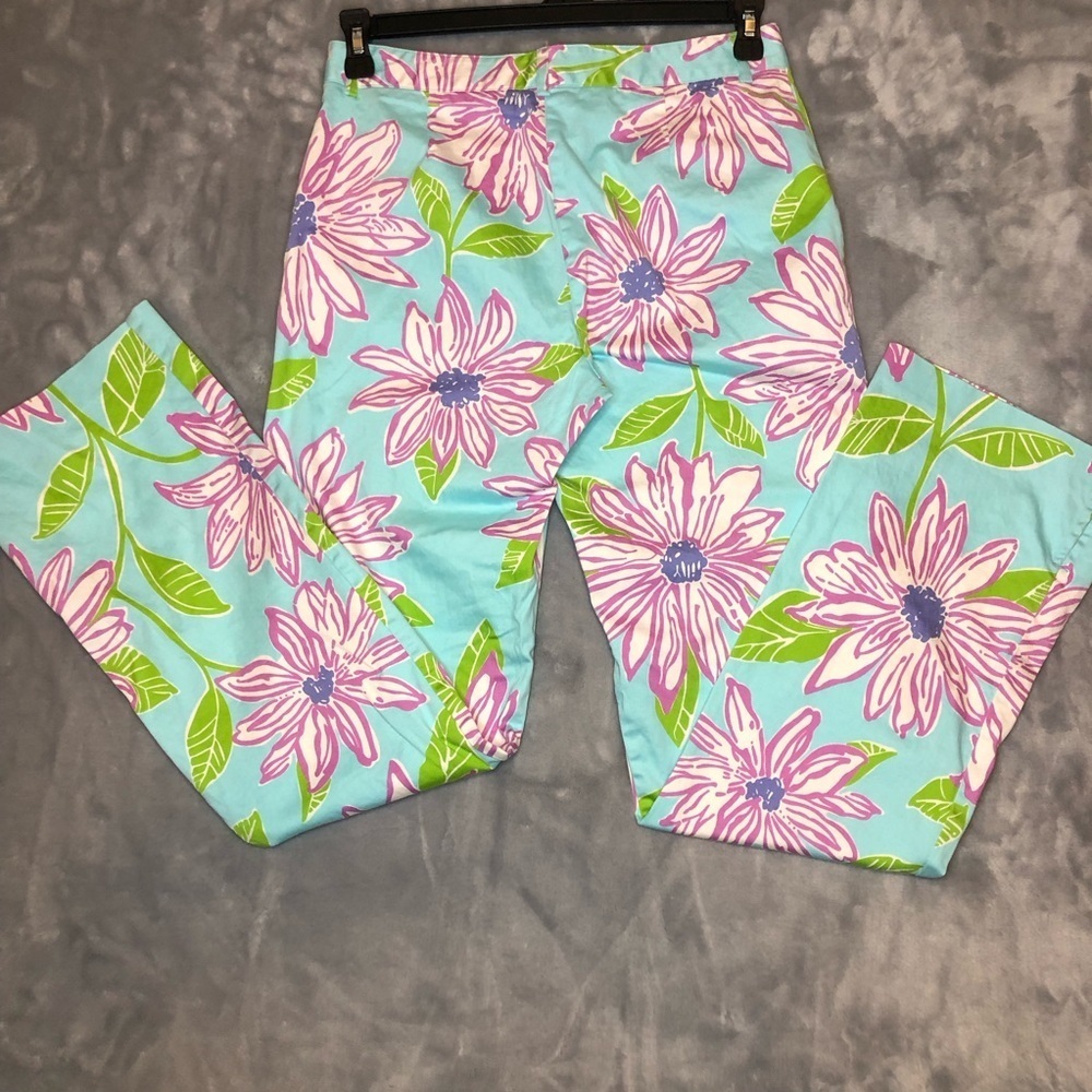 Lilly Pulitzer Women's Slacks Turquoise with Pink/Purple/Green Flowers Size 8 - Picture 6 of 7